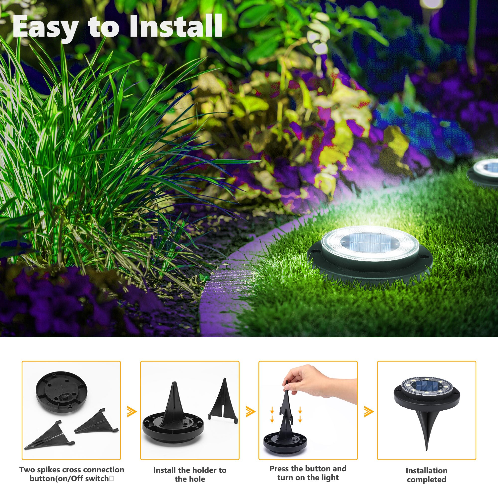 Outdoor Solar Ground Lights - 8 LEDs Waterproof Solar Lighting for Garden Lawn, Driveway, Pathway and Patio (White, 8 Pack) - Image 2