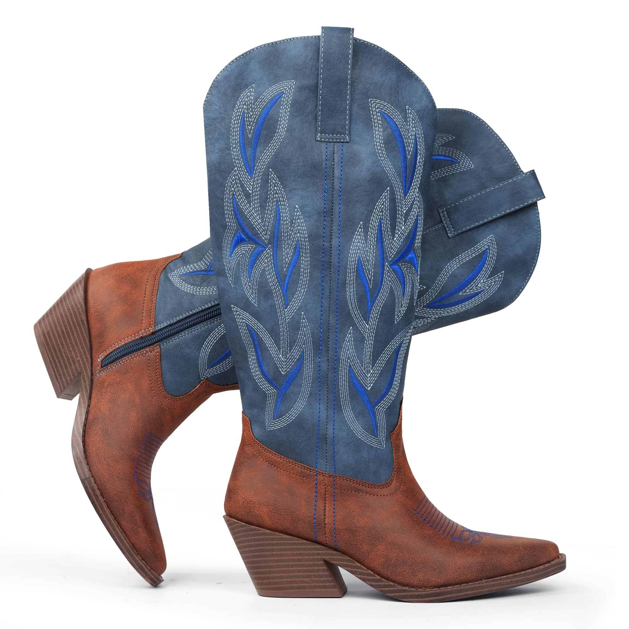 Hawkwell Cowboystiefel für Damen, Cowgirlstiefel, Western-Stickerei, spitze Zehenpartie, Herbst/Winter
