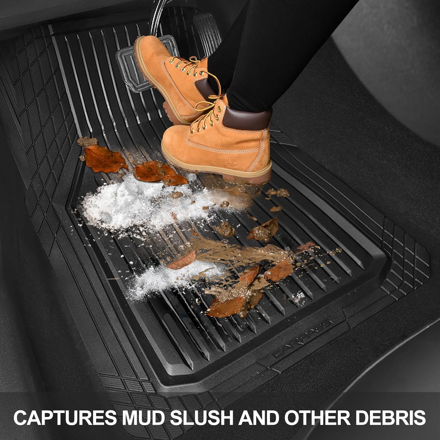 CAR PASS Heavy Duty Rubber Floor Mats for Car, Waterproof Liner Deep Dish Car Mats Full Sets, Universal Trim to Fit for SUV Truck Sedans Vans, All Weather Automotive Floor Mats 3pcs, Solid Black - Image 7