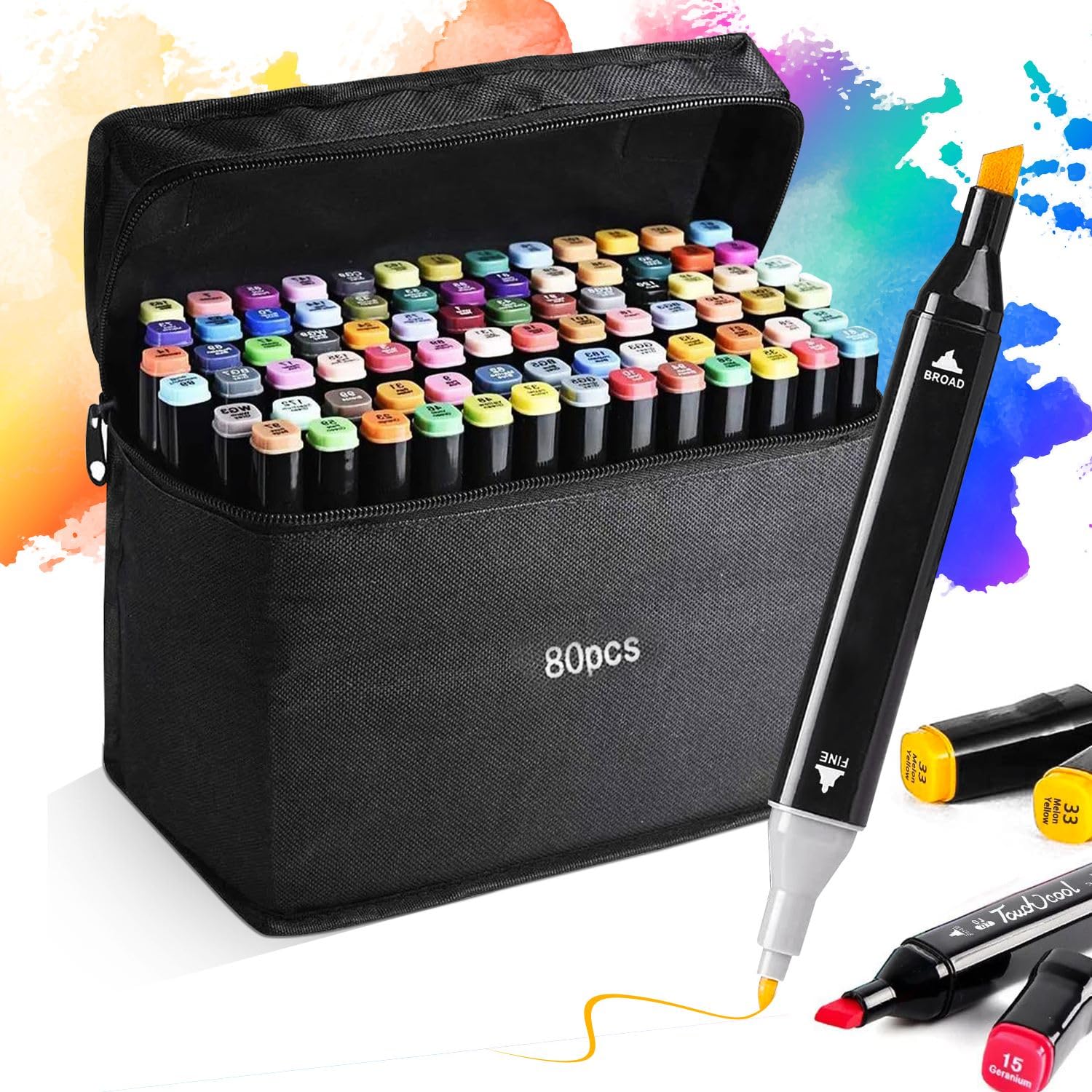 EVEROX Double Ended Alcohol Markers, Permanent Markers, Drawing and Calligraphy Kit for Girls and Adults (80+3)