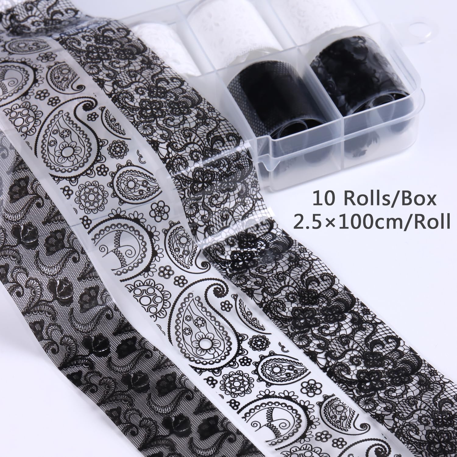 Lace Nail Foil Stickers - Black & White Designs -2 Lace Nail Foil Stickers - Black & White Designs -2