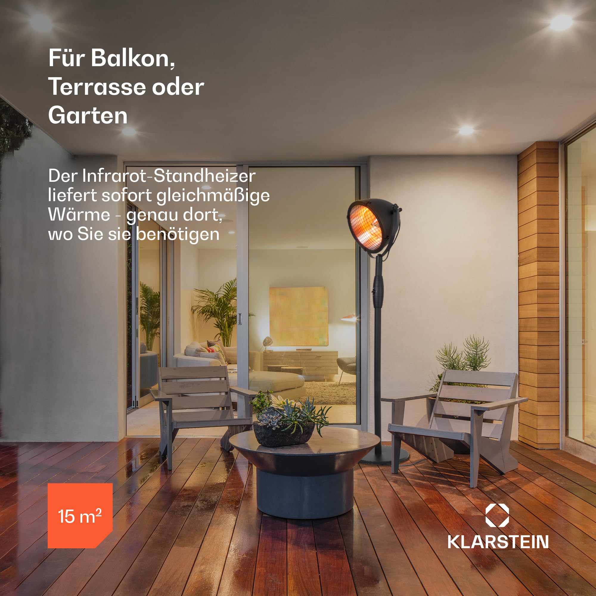 blumfeldt Heatspot Terrassenheizstrahler - Infrarot Heizstrahler, Outdoor-Heizstrahler, Standheizstrahler mit 900, 1500 oder 2000 Watt, IR ComfortHeat, Carbon-Heizelemente, IP54, Außengebrauch,schwarz