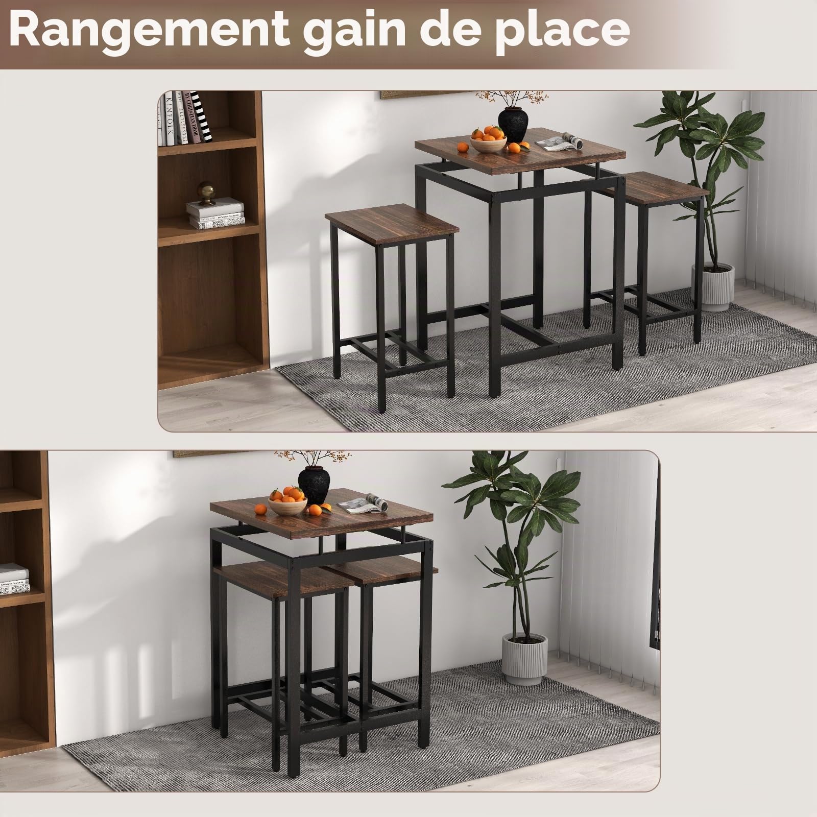 GIANTEX Table de bar avec tabourets de bar, table à manger et 2 chaises, petite table de cuisine de hauteur de comptoir, table haute avec plateau flottant, ensemble de salle à manger, design