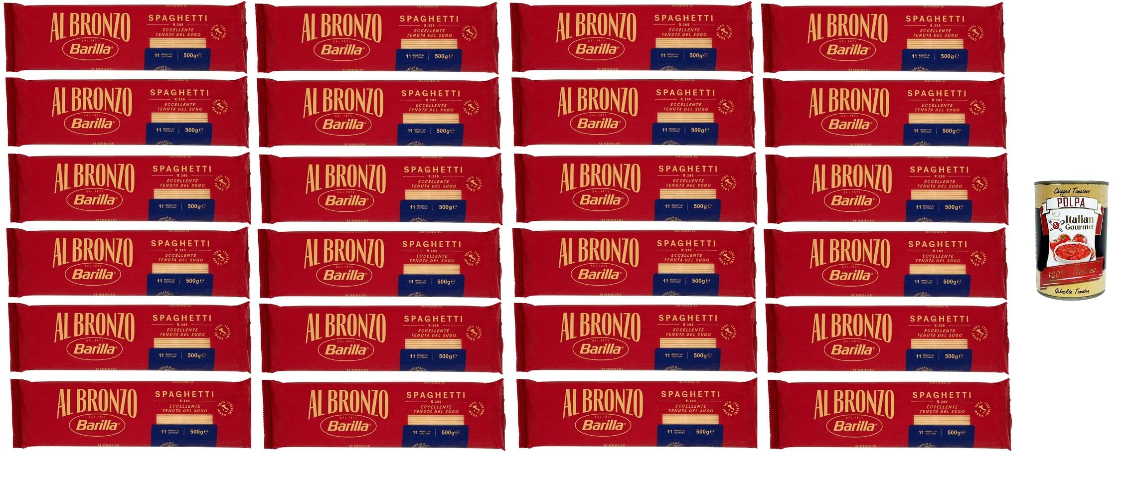 Italian Gourmet Bundle Spaghetti Al Bronzo 24x 500g + Italian Gourmet Polpa Gratis – Italienische Spaghetti mit Bronzeform-Textur, 11 Min Kochzeit, Pasta für Sugo, Bolognese & Vorrat 12kg