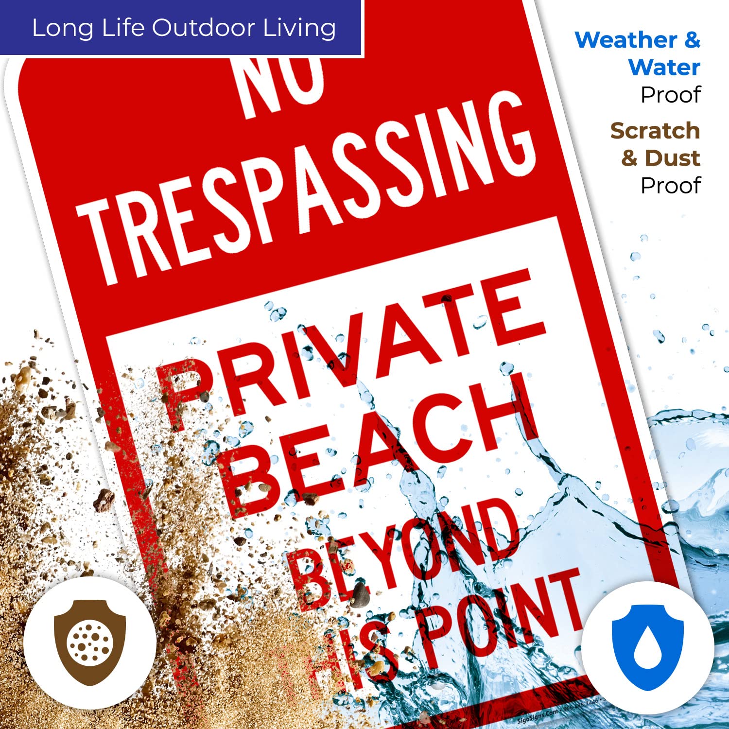 Private Beach Beyond This Point Sign, 12x18 Inches, Rust Free .063 Aluminum, Fade Resistant, Made in USA