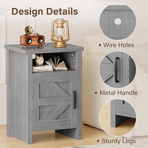 Miniatura 4 de JUMMICO Mesita de noche de estilo granja, mesa de noche moderna con puerta de granero y estante, mesa auxiliar rústica para dormitorio, sala de