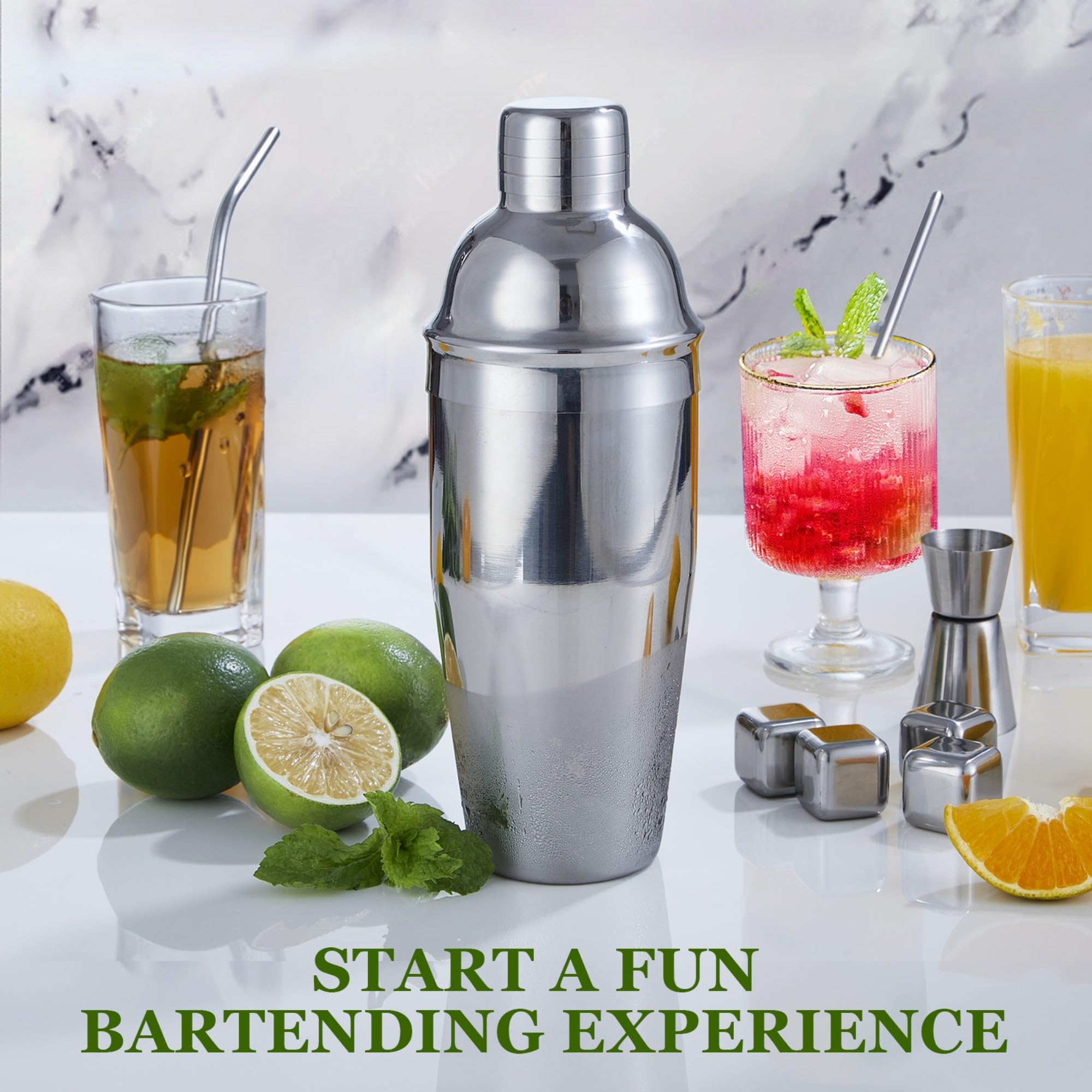 Ensemble Shaker à Cocktail, 23 pièces en Acier Inoxydable avec Support en Acrylique et livret de Recettes de Cocktails, Outils de Bar Professionnels pour mélanger Les Boissons, Maison, Bar, fête