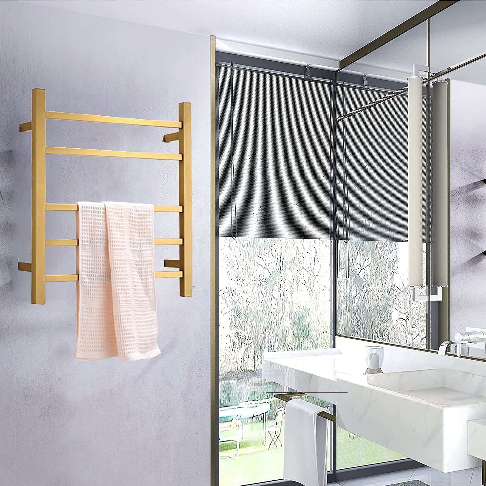 Scaldasalviette, Portasciugamani Elettrico Riscaldato, 5 Barre Quadrate In Acciaio Inossidabile 304, Stendibiancheria Elettrico A Risparmio Energetico, Asciugatrice A Parete Per Bagno, Portasciugaman