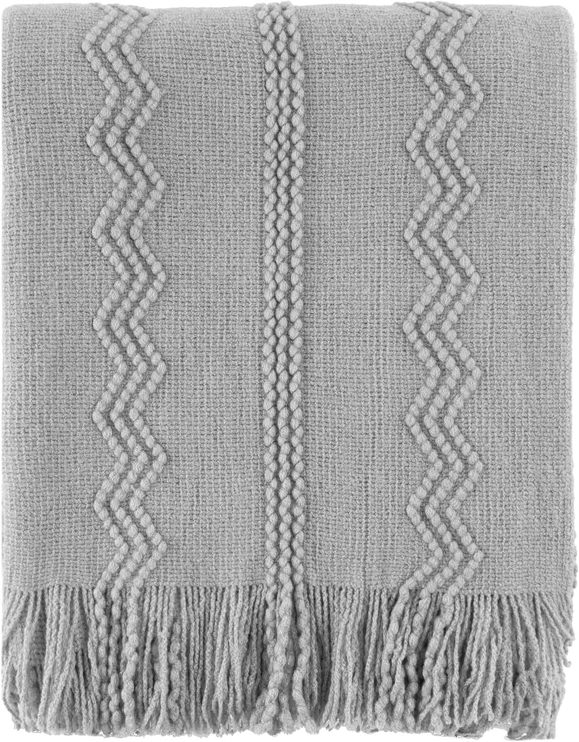 BATTILO HOME Light Grey Throw Blanket for Couch, Geometric Grey Bed Throws Decorative Boho Blanket for Sofa Living Room, 50"x60"