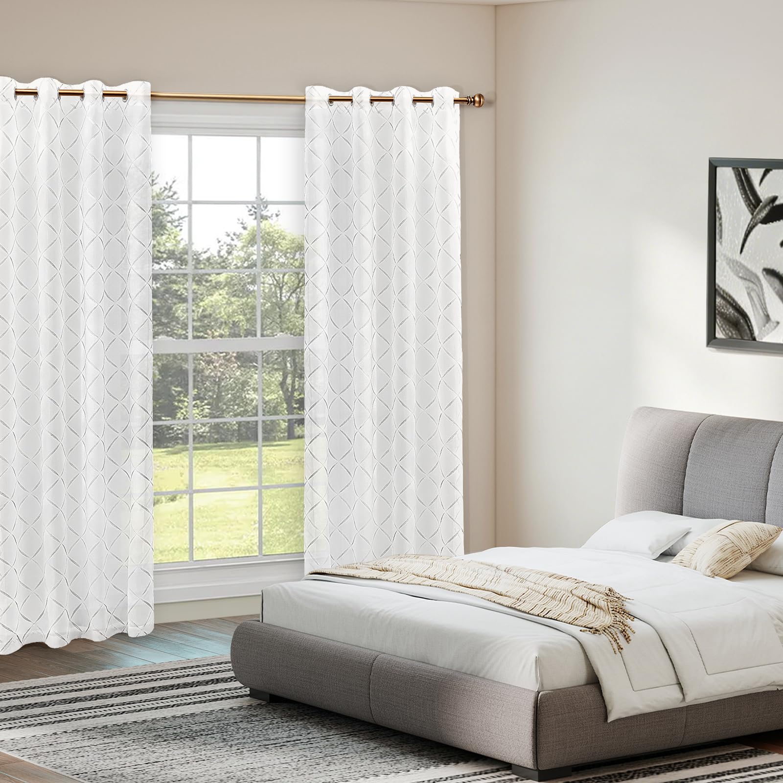 Ystyle Voile Gardinen Vorhänge 2er Set, 140x225cm, Transparente Vorhang Für Wohnzimmer Schlafzimmer Kinderzimmer Dekoschal, Gardinen Mit Ösen, Luftig Vorhang Durchlässig Sheer, Weiß