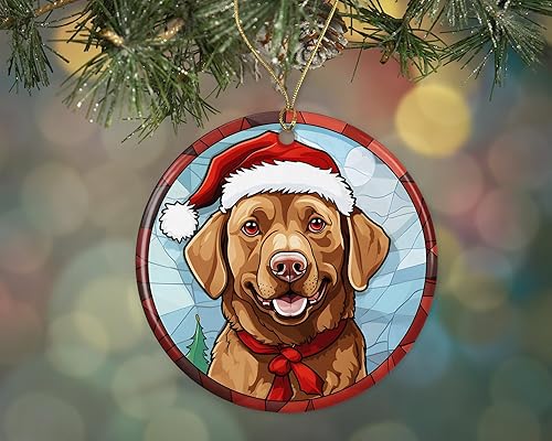 Chesapeake Bay Retriever - Adorno de cerámica de vitral de Navidad, adorno colgante para árbol de Navidad, adorno de vitral de perro, adorno Chesapeake Bay Retriever - Adorno de cerámica de vitral de Navidad, adorno colgante para árbol de Navidad, adorno de vitral de perro, adorno