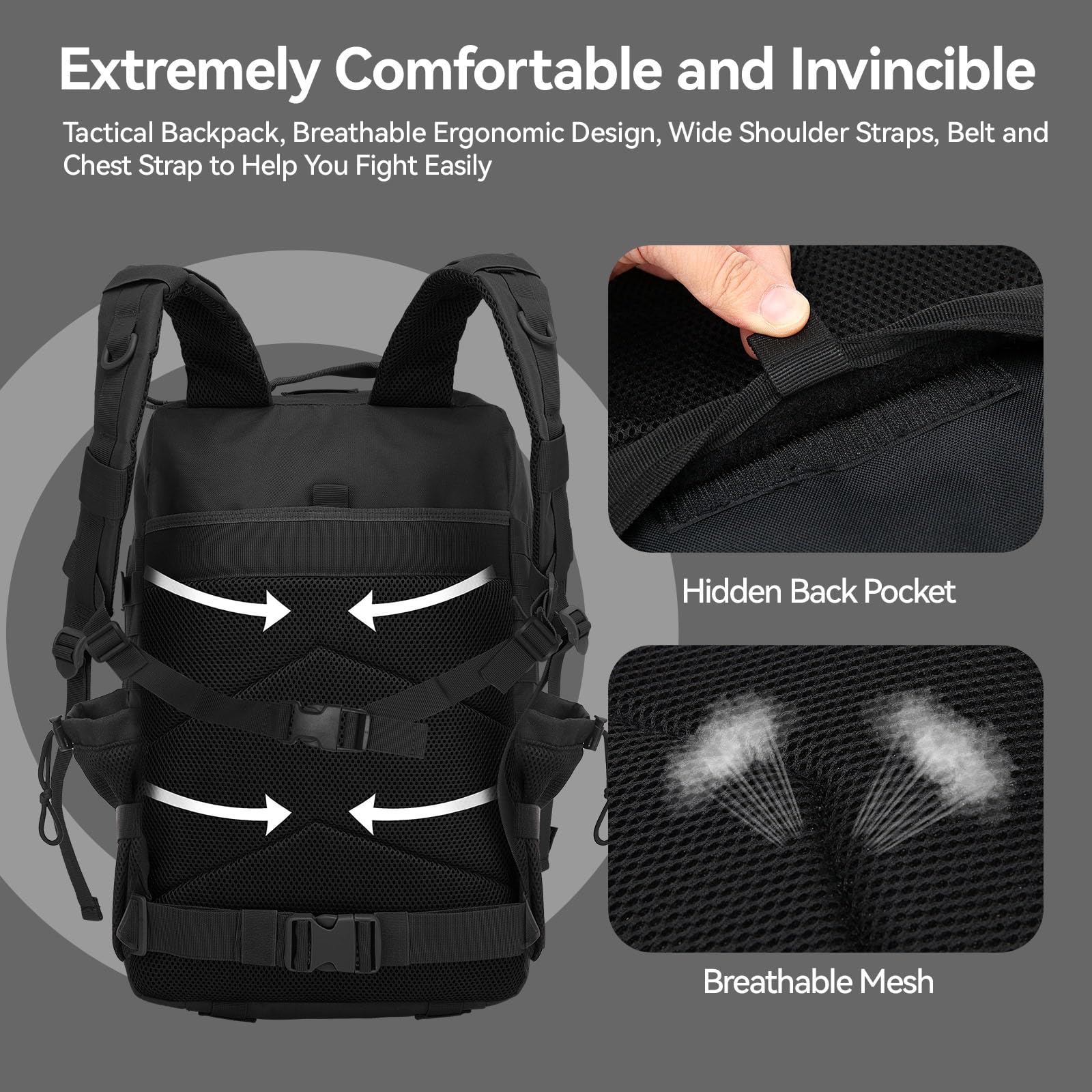 Delgeo Sac à Dos Tactique Militaire,45L Grande Capacité Sac à Dos, Pliable Imperméable Sac à dos Survie, Alpinisme, Randonnée, Trekking, Camping, Aventure ou Voyage