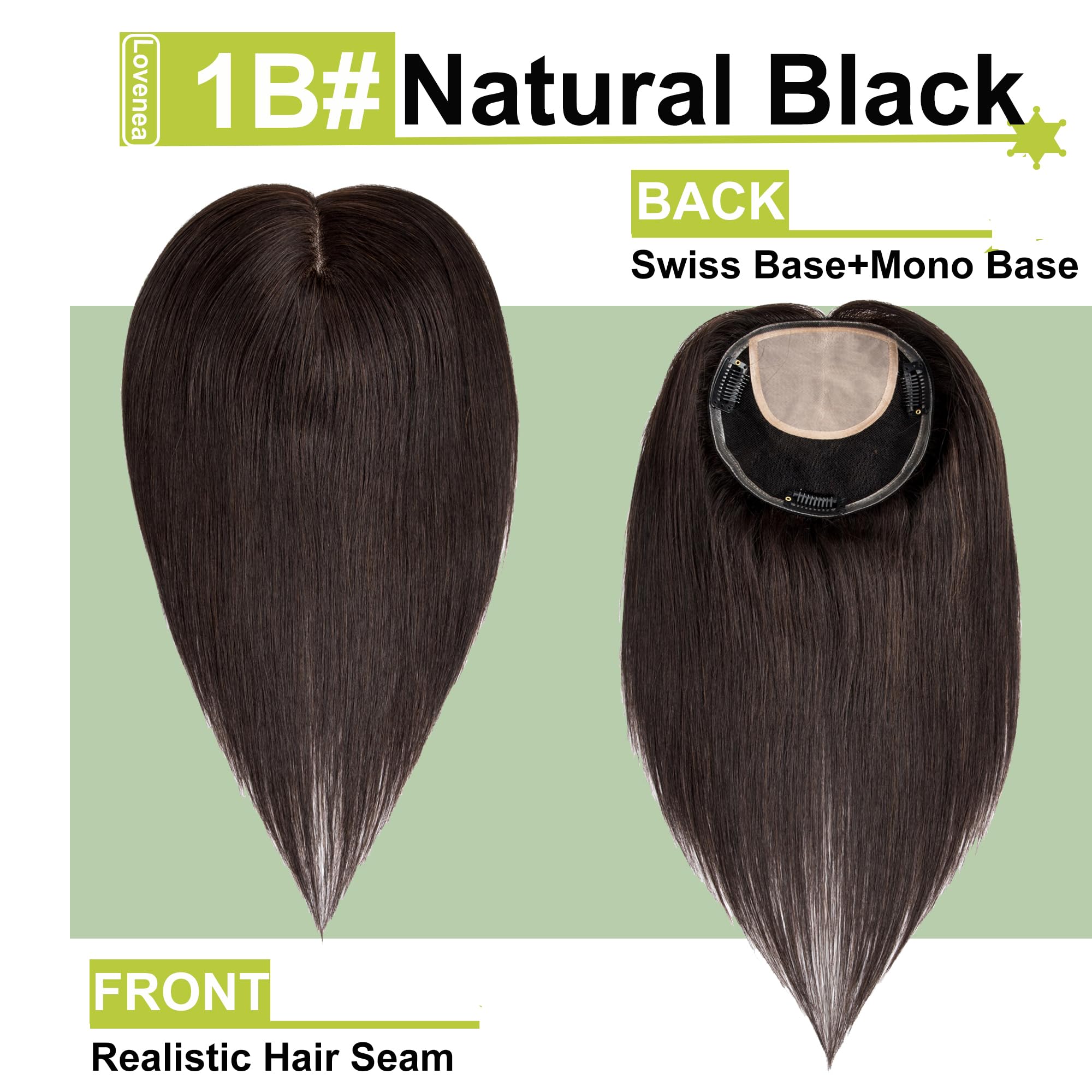 Large Base Human Hair Topper for Thinning Hair, Hand-Tied Mono Base 100% Human Hair] 5x6 main image 4