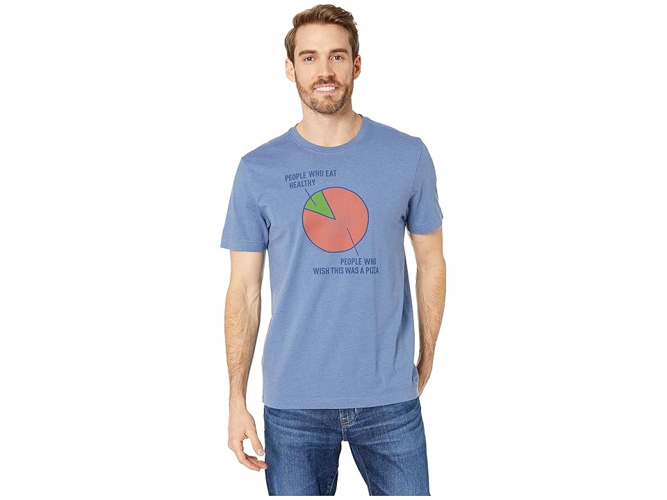 

Life is Good Pizza Wish Crusher T-Shirt (Heather Vintage Blue) Men's T Shirt