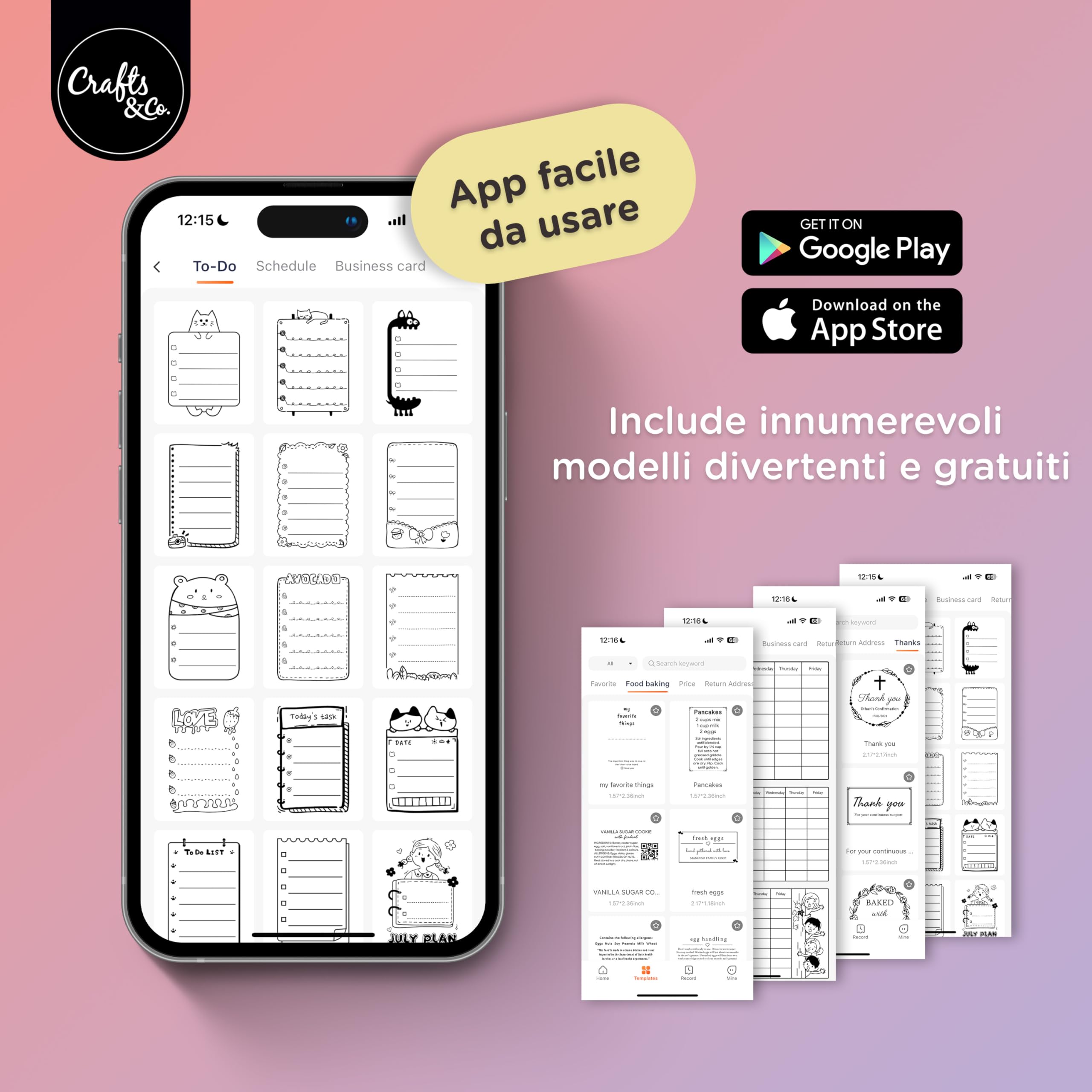 Crafts&Co Mini stampante tascabile | stampante portatile Bluetooth per smartphone adesivi e appunti, stampante termica senza inchiostro, dimensioni 8 x 8 x 3 cm, colore bianco