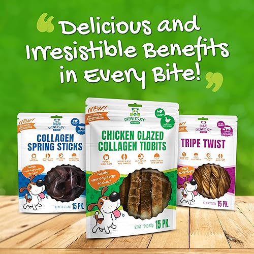 Miniatura 8 de Chewer's Joy Colágeno glaseado de pollo, paquete de 15 unidades de 6 pulgadas para perros, calidad premium. Alto en proteínas, promueve las