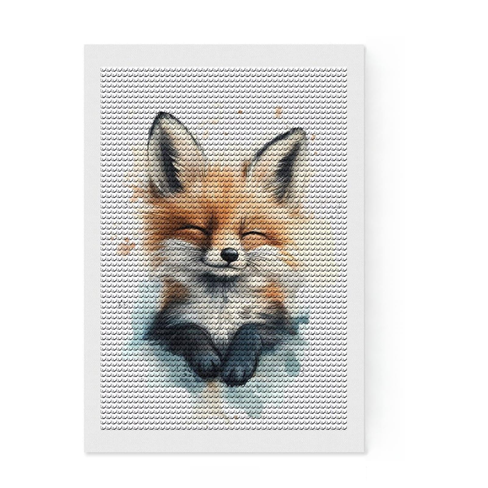 Junmoney Cute Smiling Fox Watercolor DIY Diamond Art Canvas Kit 8"x12", for Beginners, Simple to Start, Aesthetic Room Decor, Holiday Gift Idea