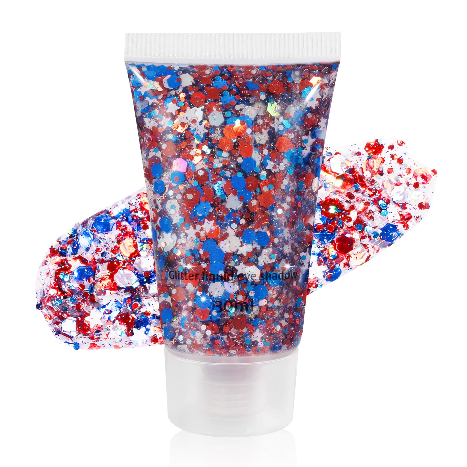 Brillo corporal rojo, blanco y azul
