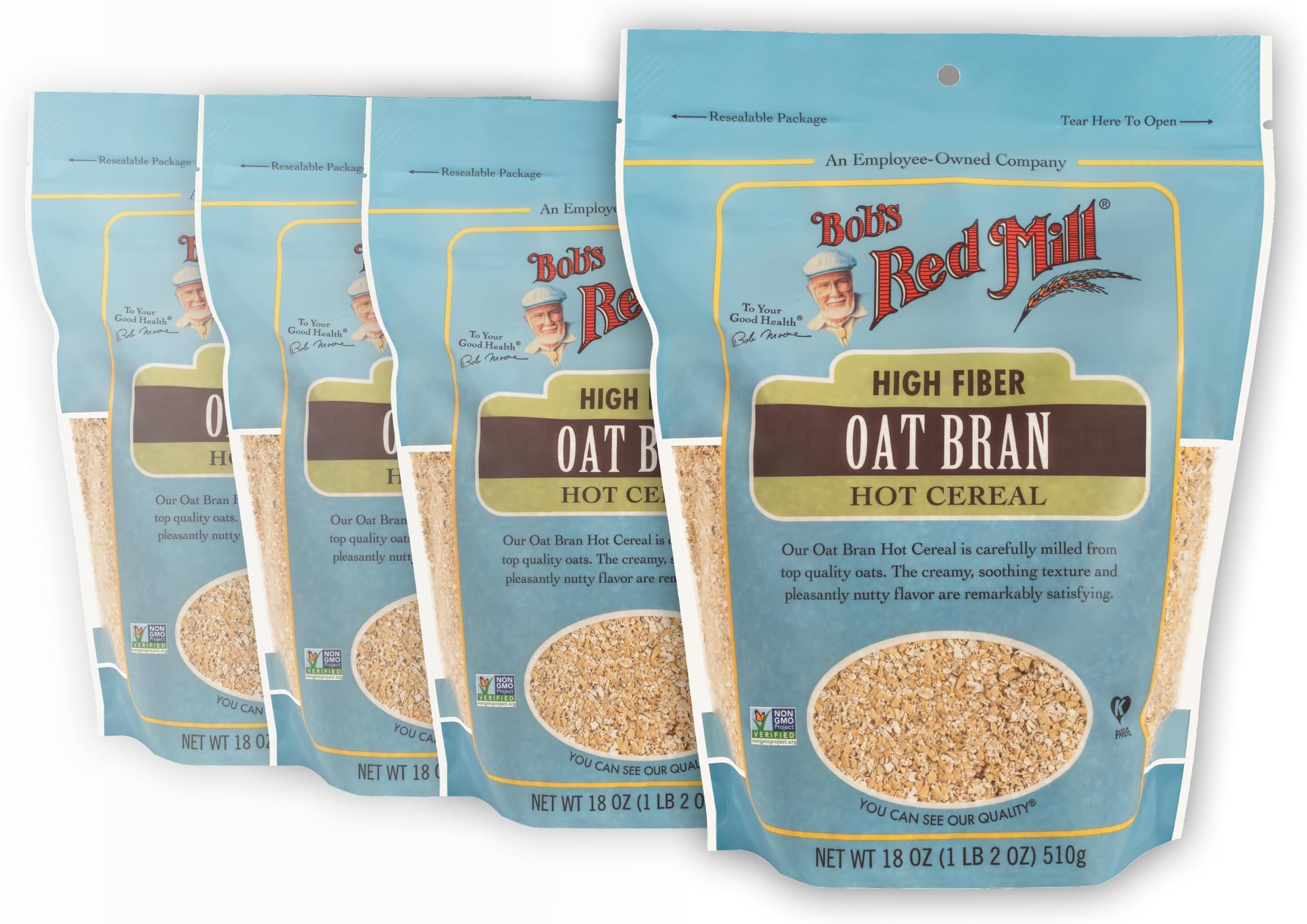 Oat Bran, 18oz (Pack of 4) - Non GMO, Vegan, Kosher