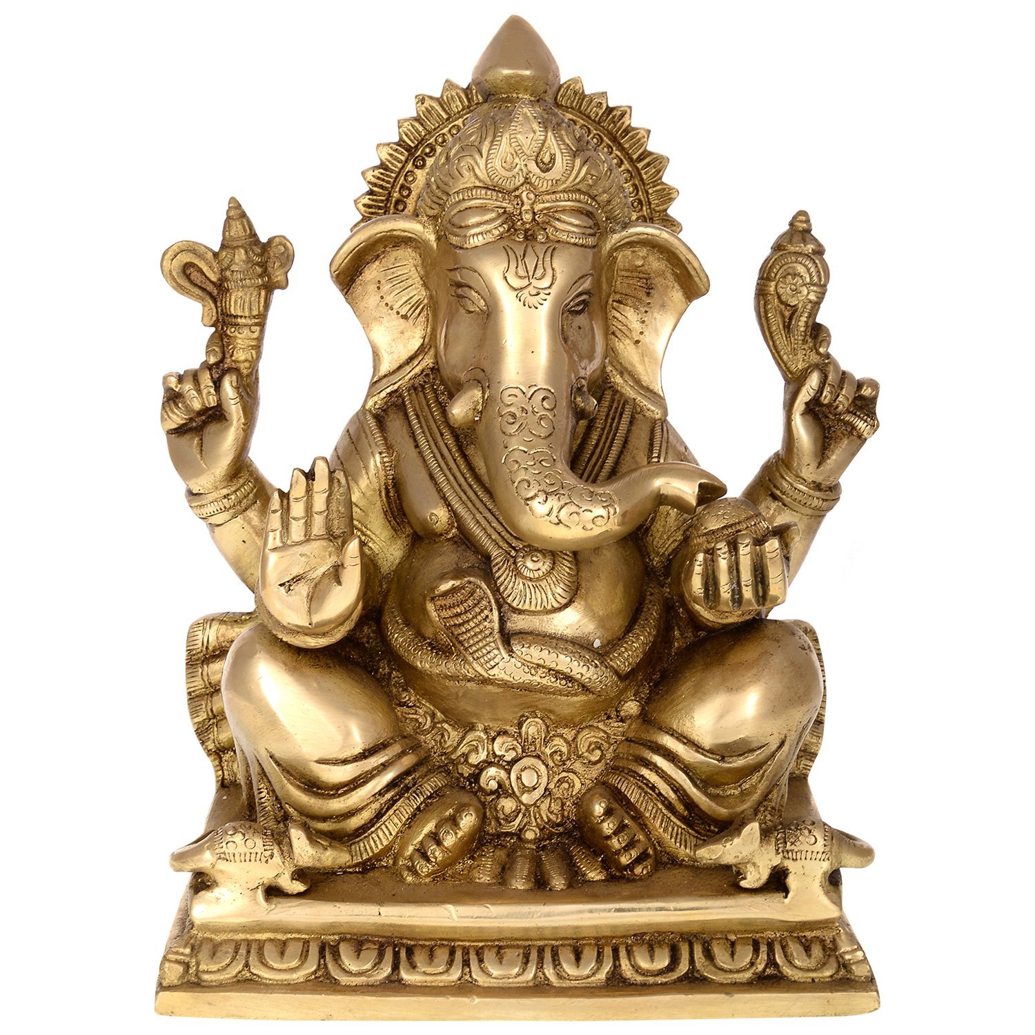 Kapasi Handicrafts, From India since 1973 Ganesha Sitting on a Dais Brass Idol S (7 x 5 x 10 Inches)