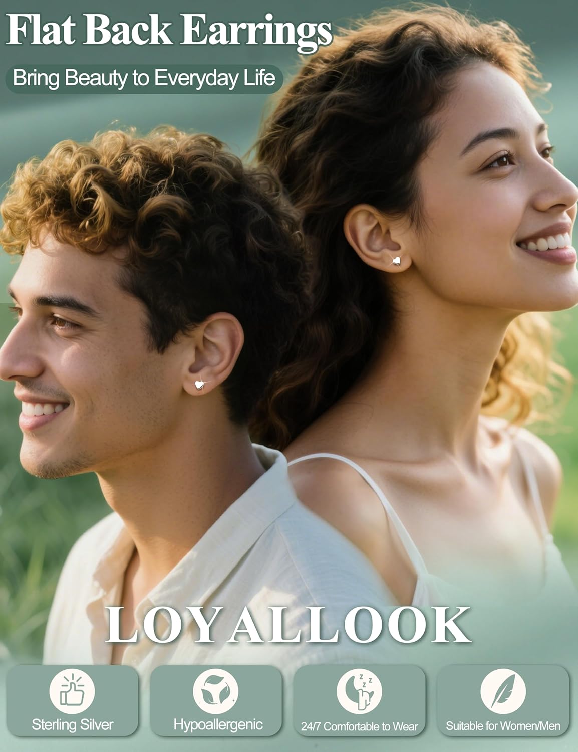 LOYALLOOK 925 Sterling Silver Flat Back Stud Earrings for Women Hypoallergenic | 14K Gold Plated Cartilage Earrings for Sensitive Ears | Small CZ Helix Conch Tragus Piercing Jewelry 20G - Image 2