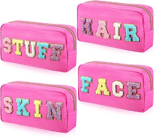 Miniatura 1 de Hillban Paquete de 4 bolsas de felpilla para maquillaje, bolsa de cuidado de la piel, bolsa de nailon para cosméticos con cremallera, organizador