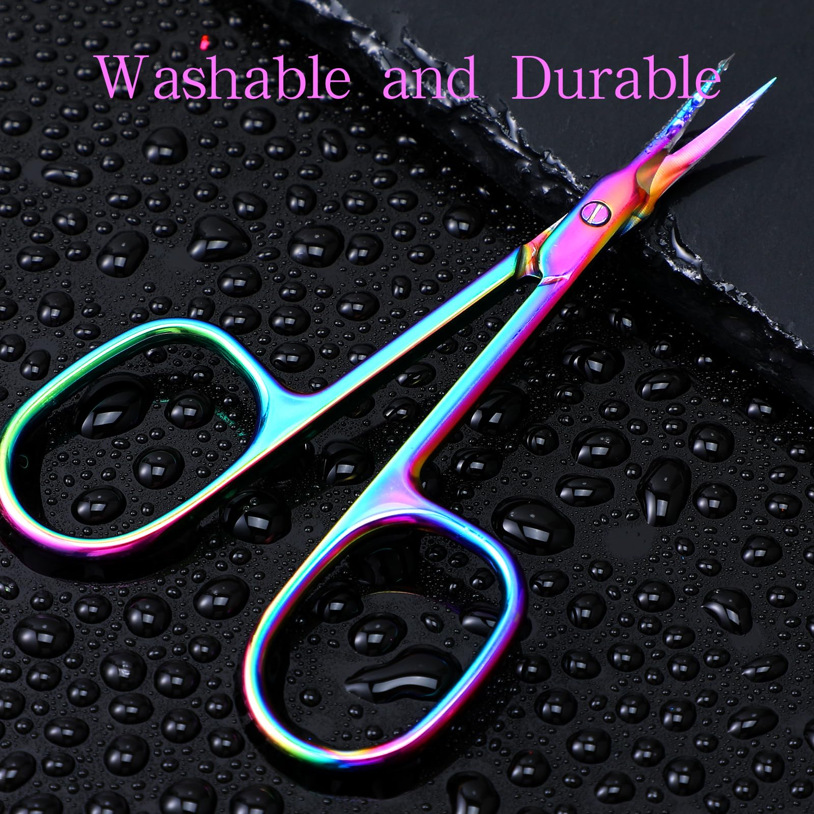 Ciseaux à Cuticules Courbés Extra Fins - Sourcils de Précision, Manucure, Ongles Professionnels en Acier Inoxydable (Coloré)
