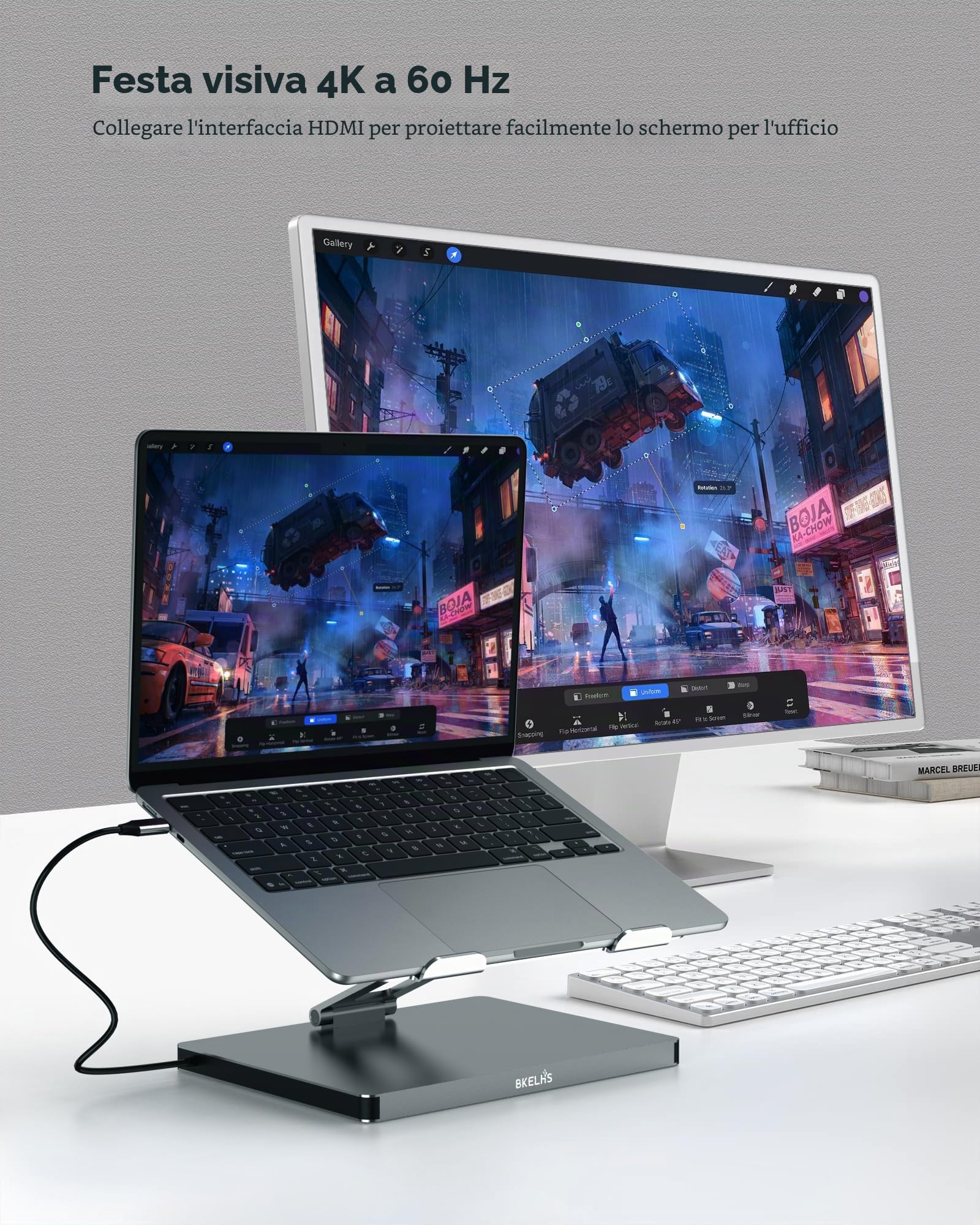 USB C Hub Stand for MacBook Pro, 10 in 1 Adapter for MacBook Air Docking Station with 4K 60Hz HDMI, RJ45 Gigabit Ethernet, SD/TF Card Reader, 4 USB 3.0 for iPad/Dell HP/Surface/Lenovo Laptop Dock