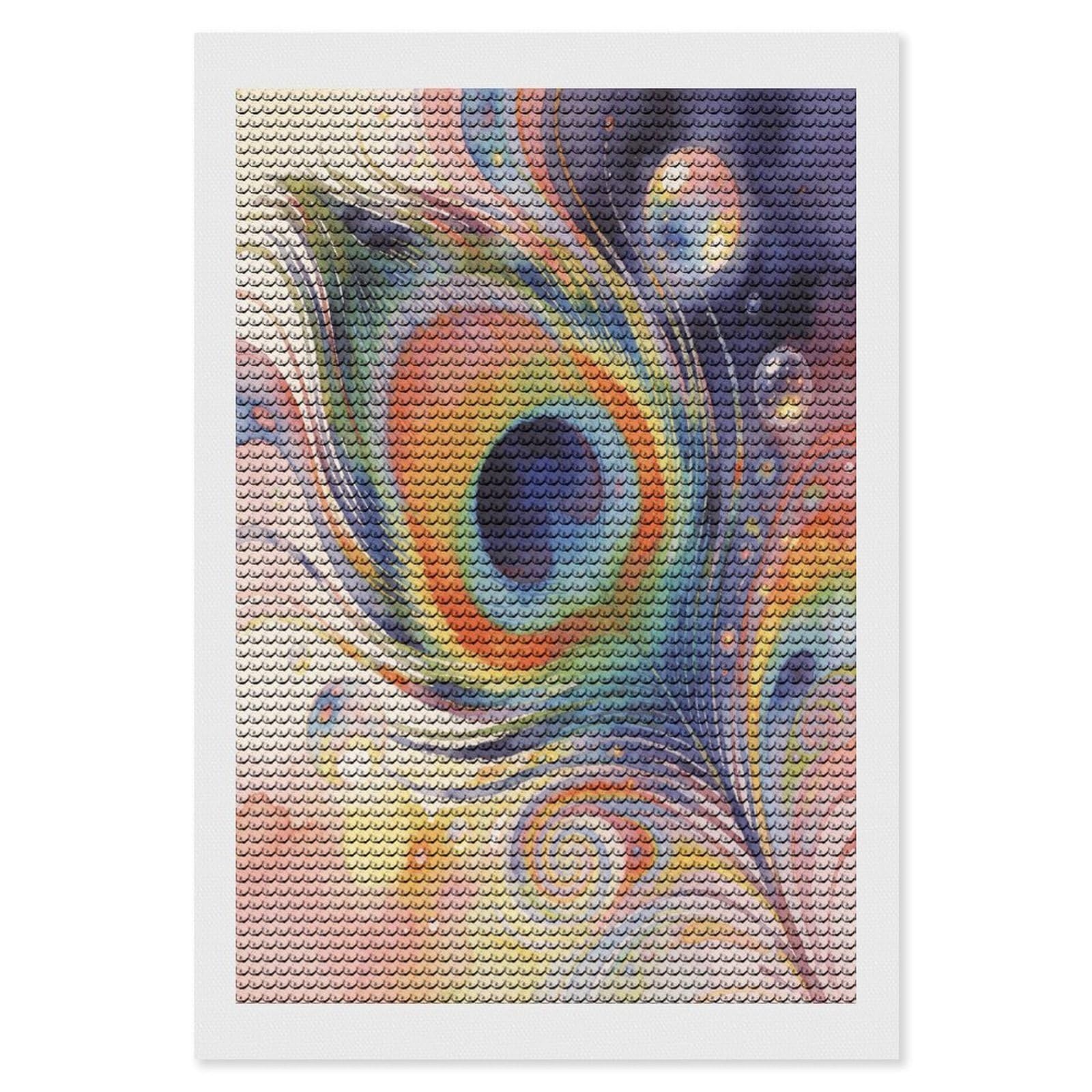 VstaDank Psychedelic Peacock Feather Diamond Painting Kits Exquisite DIY Full Round Drill Diamond Dots Painting for Adults Beginner Diamond Photo Paint with Diamond Picture Art Wall Decor 8"x12"