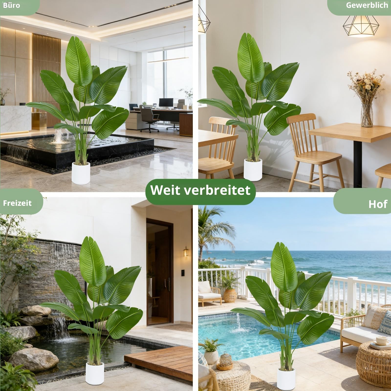 Künstliche Paradiesvogel Pflanze, Feaux-Pflanzen Im Weißen Topf, Kunstbaum, Künstliche Pflanze Für Drinnen Und Draußen, Moderne Dekoration Für Zuhause, Wohnzimmer, Büro (2 Pack, 120CM)