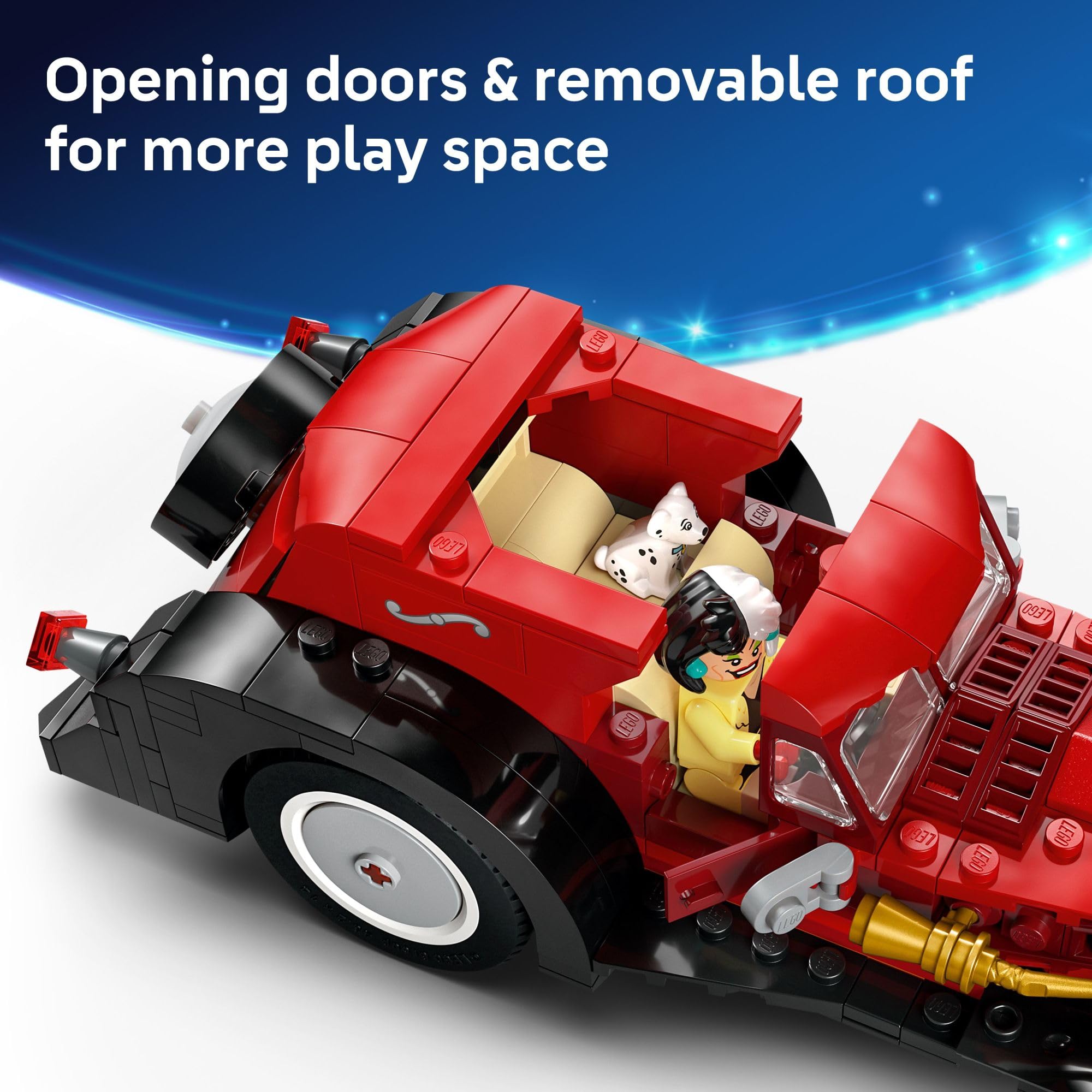 LEGO Disney Cruella De Vil’s Car Toy - Model Building Kit W/Cruella and 101 Dalmatians Minifigures - Toy Car Playset for Boys & Girls, Ages 9+ - Gift Idea for Birthdays and Pretend Play - 43277