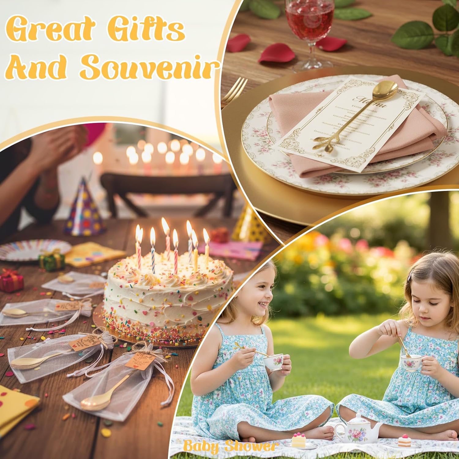 80 Pcs Gold Tea Spoon Party Favors, Stainless Steel Mini Leaf Dessert Coffee Spoons with Organza Bags and Thank You Tags for Wedding Bridal Shower Party Souvenir