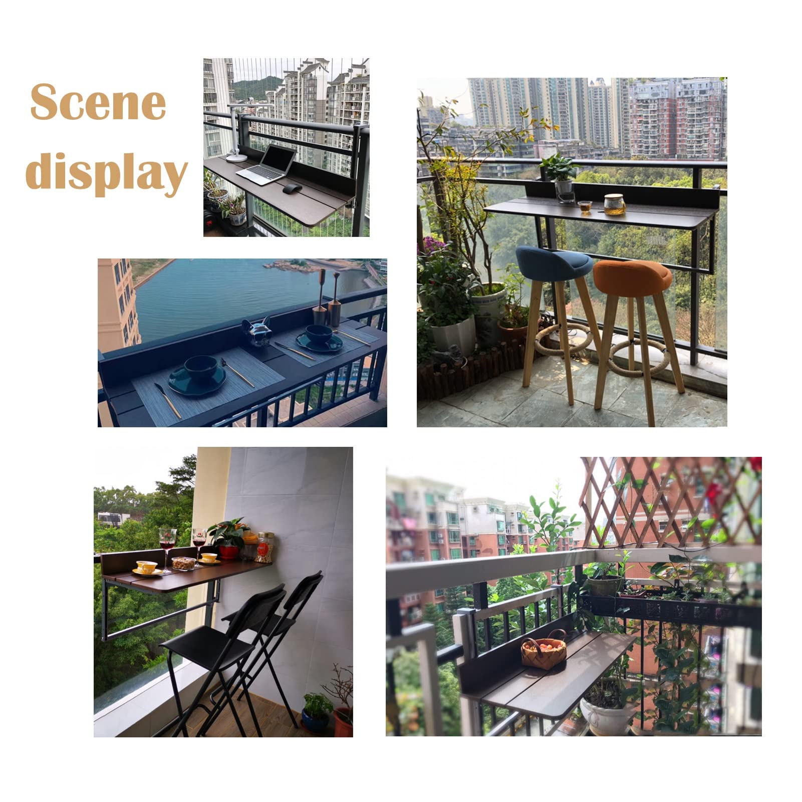 Zewnętrzny składany stolik wiszący, regulowany, montowany na ścianie, barek, stolik pomocniczy, na balkon, patio lub ogród, idealne biurko komputerowe (100 x 27 cm)