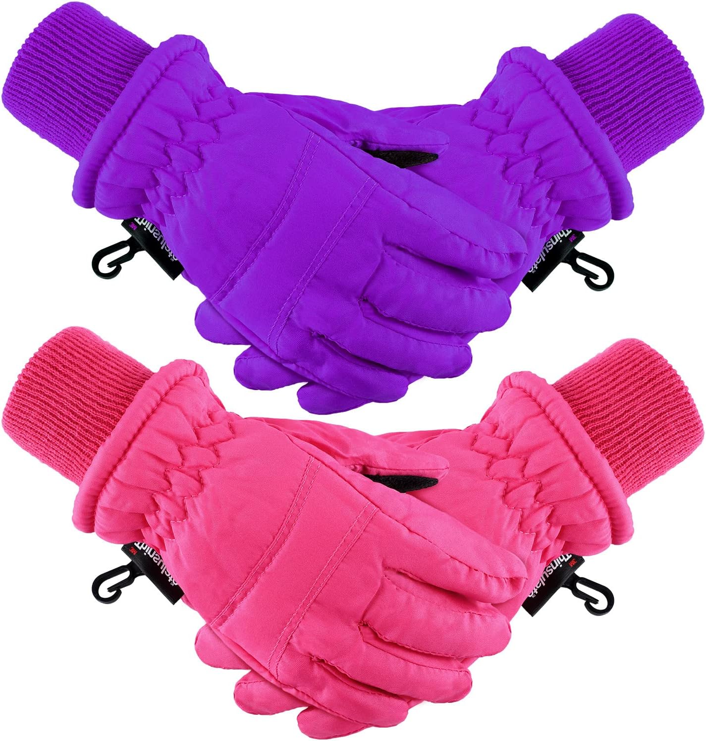 Boao2 Pairs Kids Winter Ski Gloves Waterproof Warm Snow Mittens Full Finger Gloves for Toddlers Infants