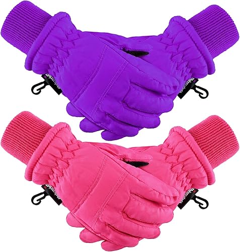 Boao 2 pares de guantes de esquí de invierno para niños, impermeables, cálidos, guantes de nieve para niños pequeños
