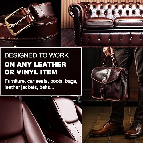 Miniatura 4 de Bálsamo de recoloración de cuero, kit de reparación de cuero para muebles y vinilo, tinte de cuero, restauración y renovación para sofás, asientos