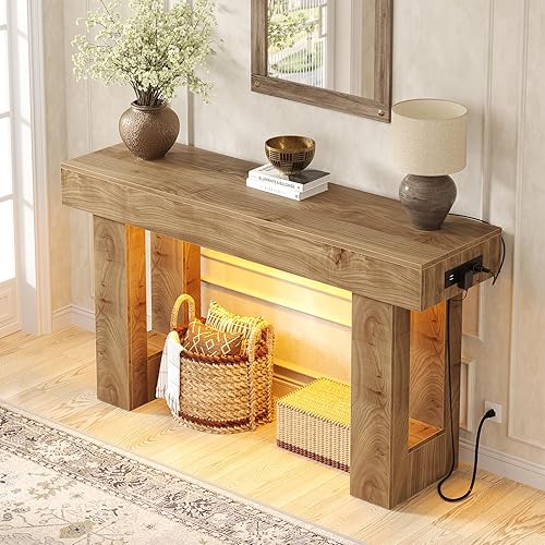 Vista 7 de Unikito - Mesa de entrada de 47" con enchufe y luz sensor, mesa de consola estrecha con almacenamiento detrás del sofá, mesas de entrada