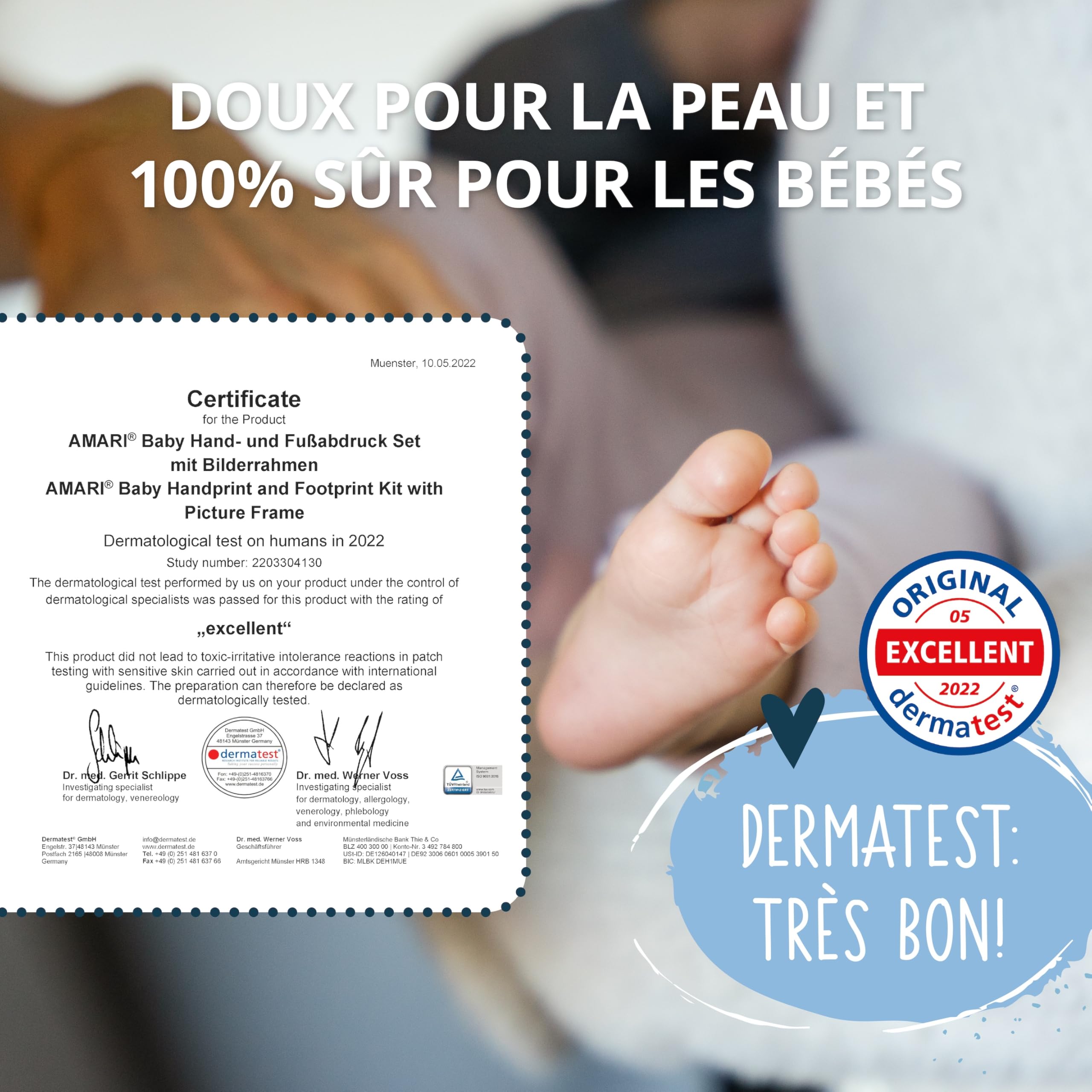 Kit d'empreintes de plâtre pour bébé - Main et pied avec cadre photo - Cadeau de naissance