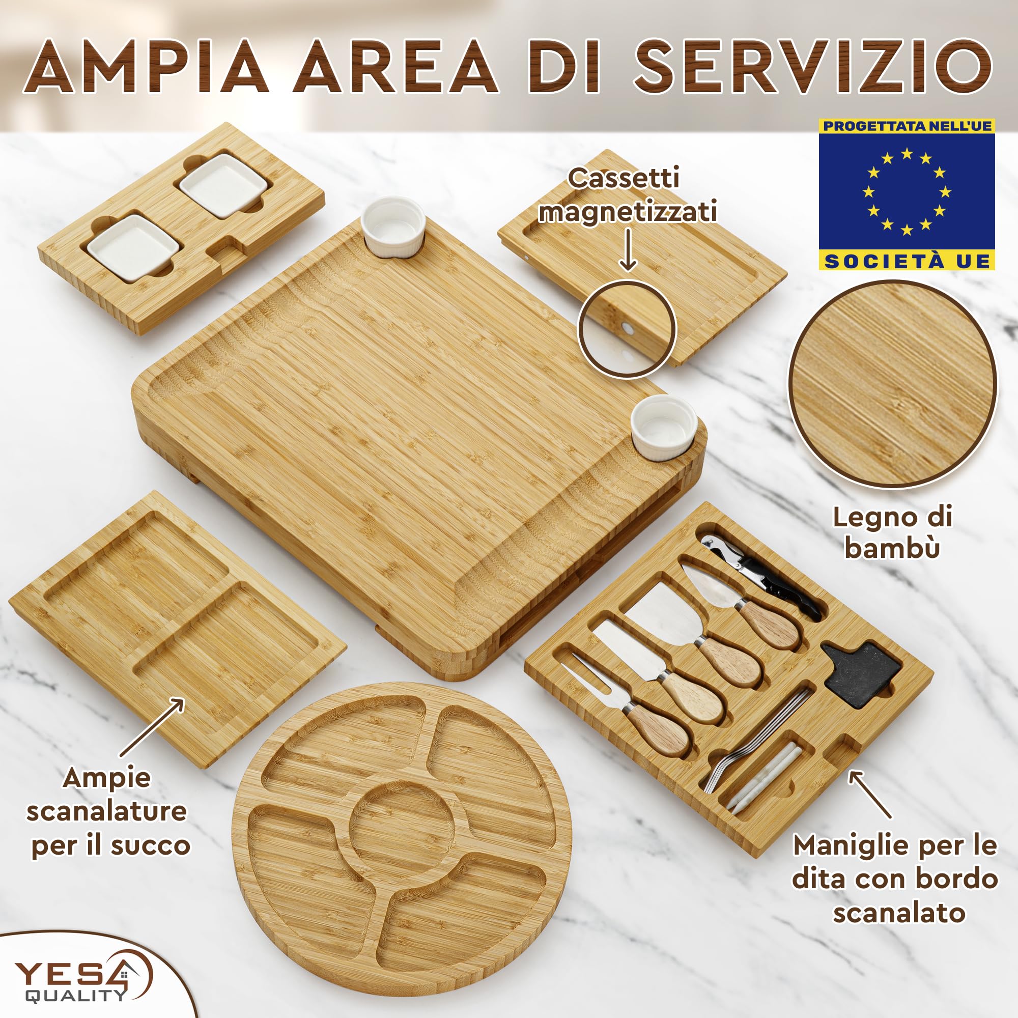 Set regalo tagliere di salumi di lusso, 23 pezzi, bambù, grande tagliere per formaggi e piatto di frutta per la festa del Ringraziamento o regalo di compleanno