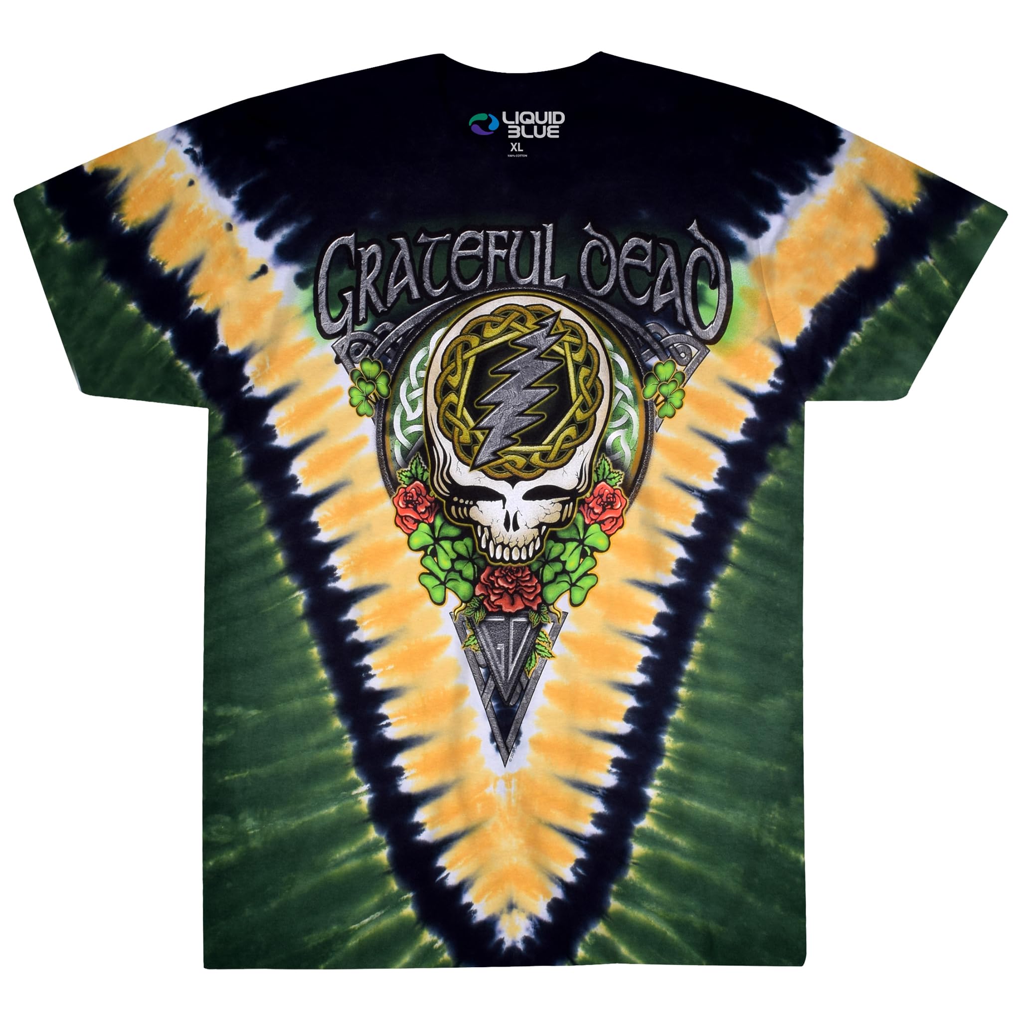 Liquid Blue Men's Grateful Dead Shamrock Tie Dye T-Shirt, XXXL