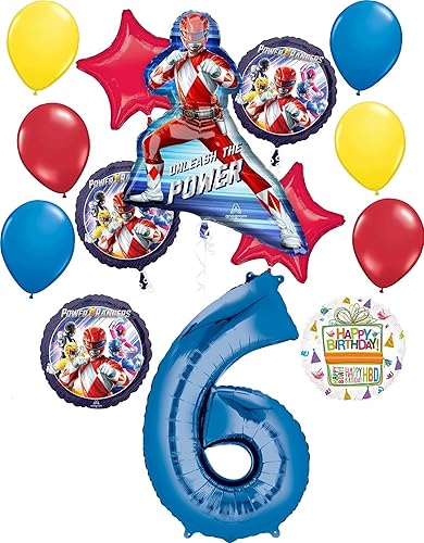 Power Rangers - Ramo de globos para fiesta de 6 cumpleaños, color azul, número 6