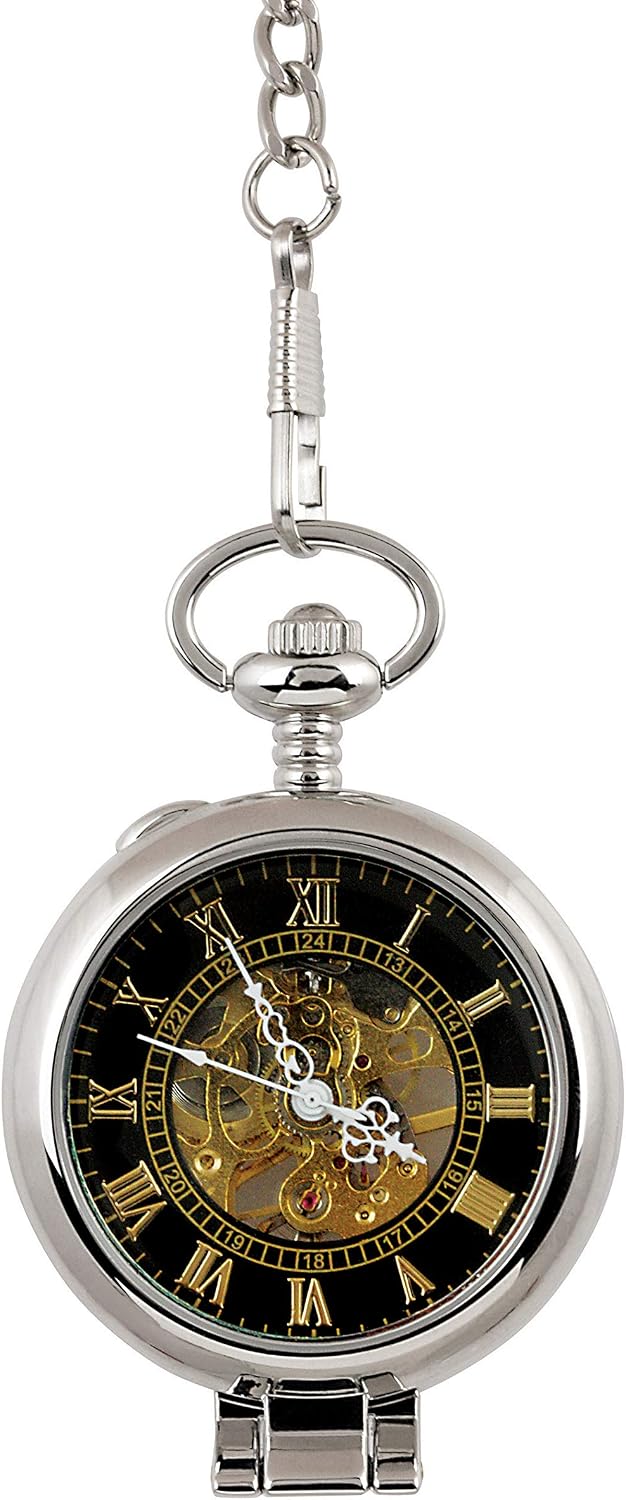 Coin Pocket Watch with Skeleton Movement | Proof JFK Half Dollar | Genuine U.S. Coin | Sweeping Second Hand, Magnifying Glass | Silvertone Case | Certificate of Authenticity