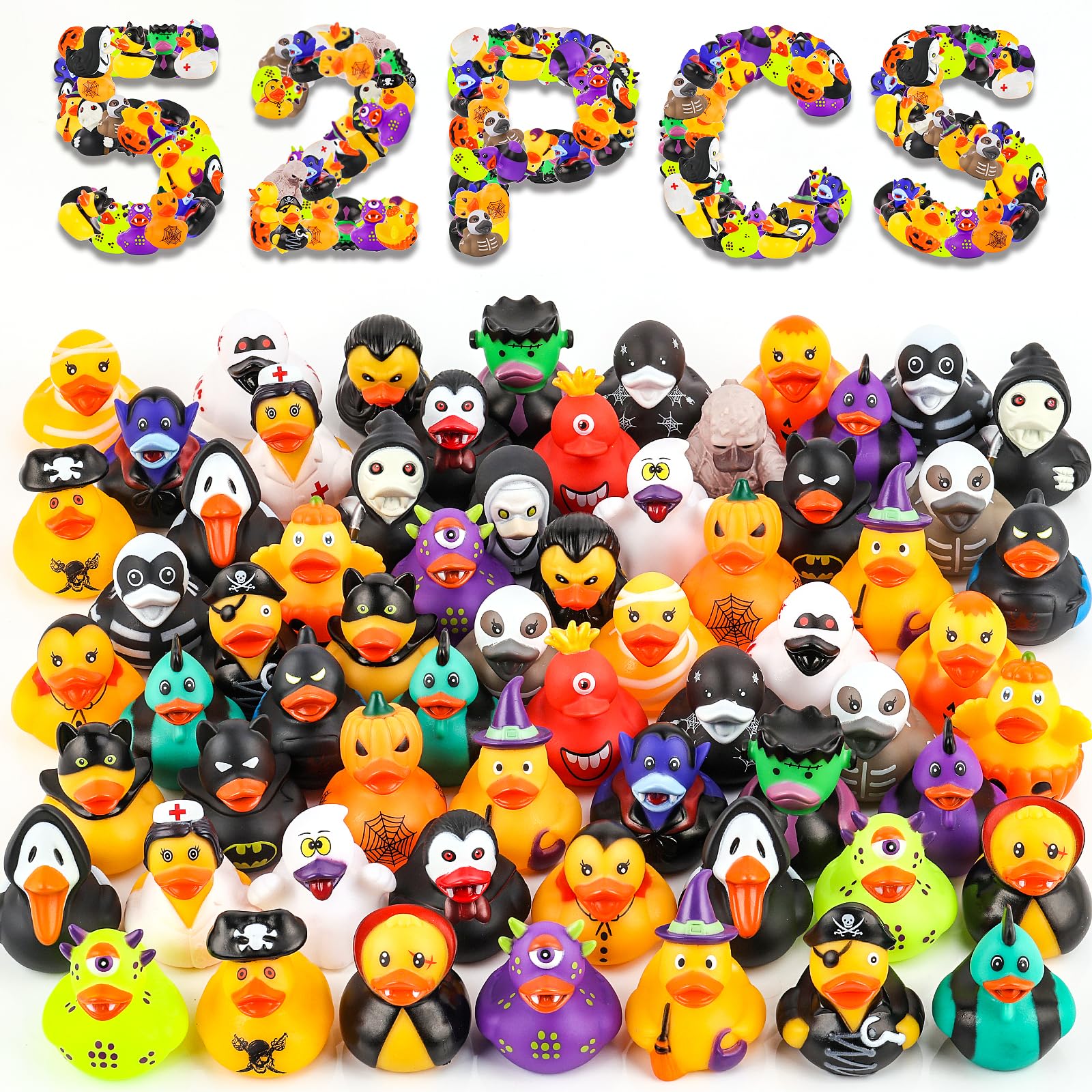 52 Pack Halloween Rubber Ducks Bulk, Halloween Party