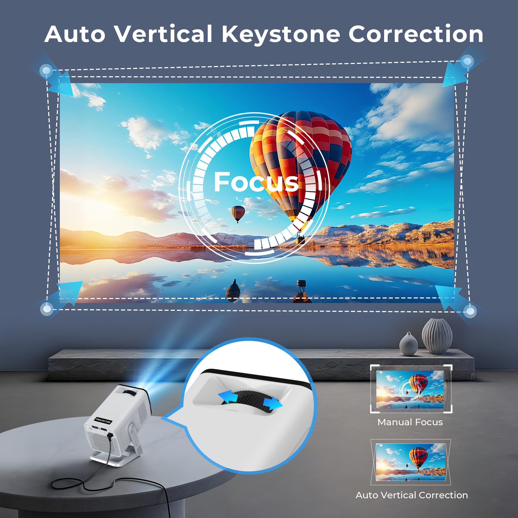 Mini proiettore Android 11 supportato 4K con WiFi 6 e Bluetooth 5.4 | 400 ANSI lumen | Keystone automatico | Proiettore portatile per film all'aperto per iPhone, Netflix, campeggio, camera da letto e