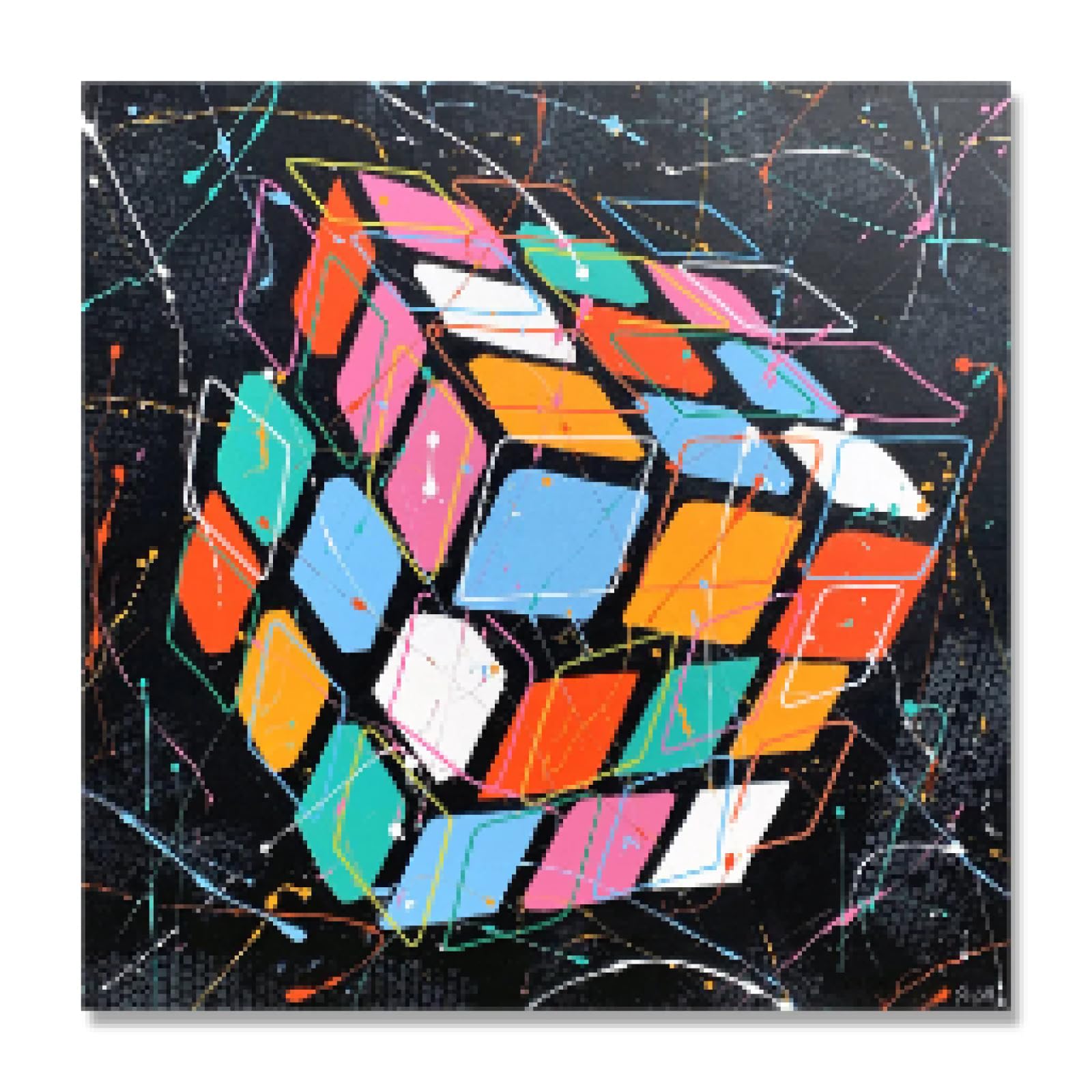 BMGKYAGL Abstrakcyjny pop art sztuka uliczna kostka Rubika obraz na płótnie sztuka ścienna gra obraz olejny drukowany plakat dekoracja 70 x 70 cm bez ramy