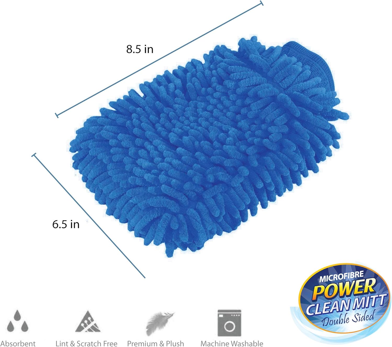 2 Pack. Premium car wash Microfiber Chenille mitt. Super auto Absorbent. Ultrafine Sponge Fiber Glove. Professional Cleaning at Home, Kitchen, Hand car Washing Care. Soap Chemical Resistant. (Blue) : Automotive