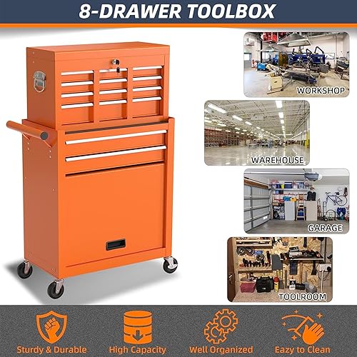 Miniatura 8 de Eco Home Caja de herramientas rodante de alta capacidad de 8 cajones, caja de herramientas de almacenamiento extraíble con ruedas y cajones, caja de