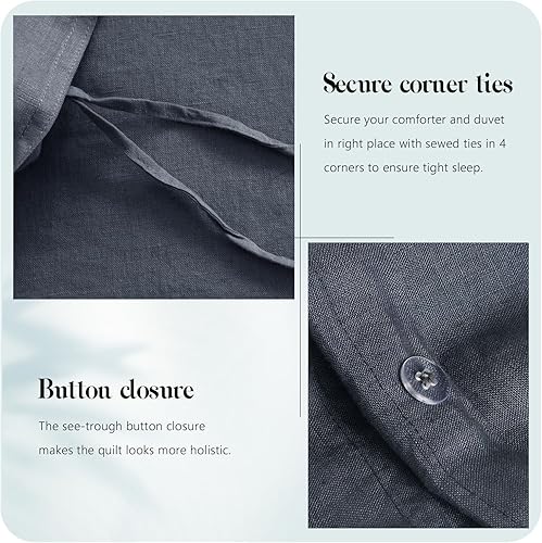 Miniatura 3 de S VICTORY SYMBOL Juego de funda de edredón de 100% lino orgánico, juego de ropa de cama de lino francés con 3 piezas lavado a la piedra, 1 funda de