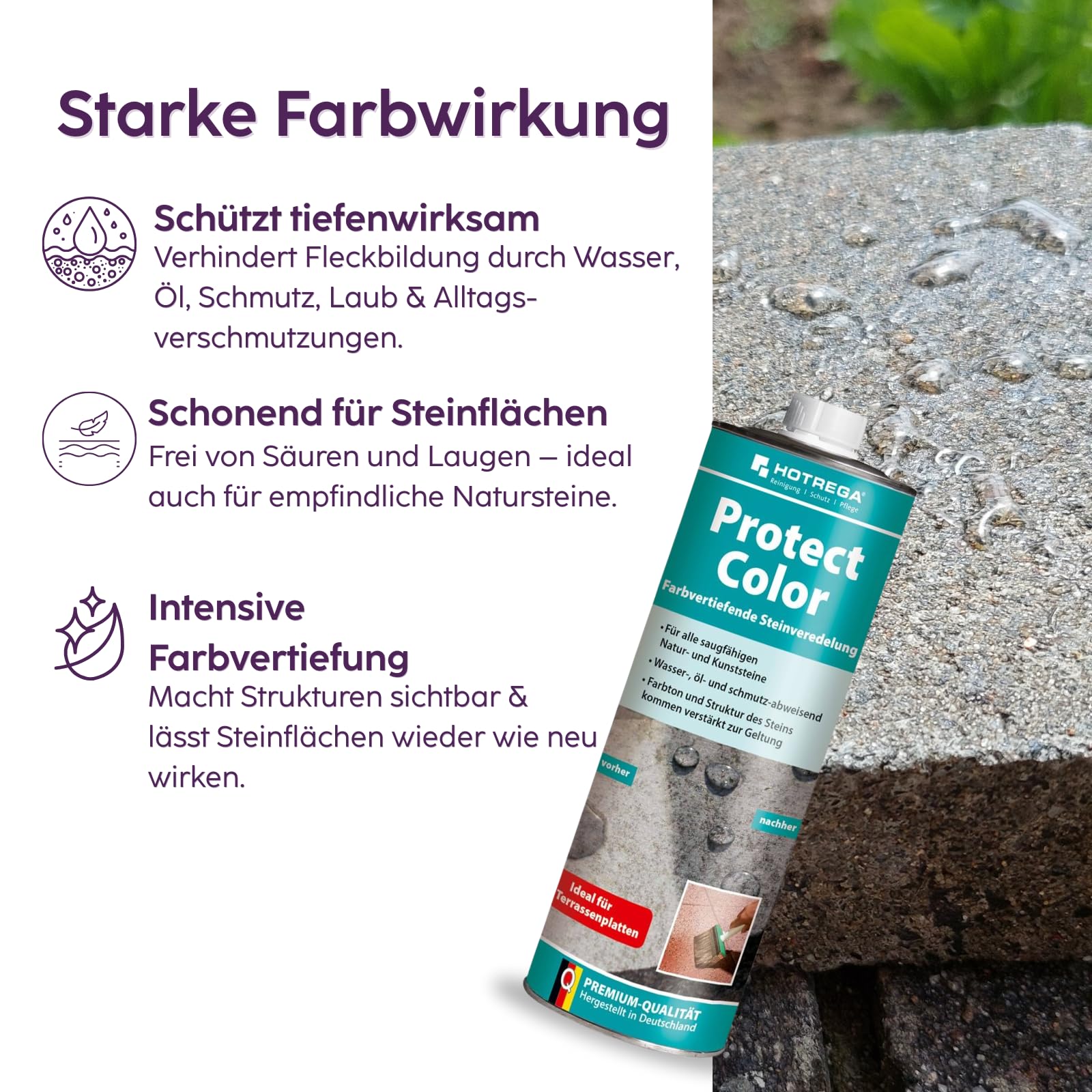 HOTREGA Protect Color 1 L | Steinveredelung mit Farbvertiefung | Schutz vor Flecken & Verschmutzung | Ideal für Granit, Schiefer, Marmor, Beton, Terracotta | Innen- & Außenbereich