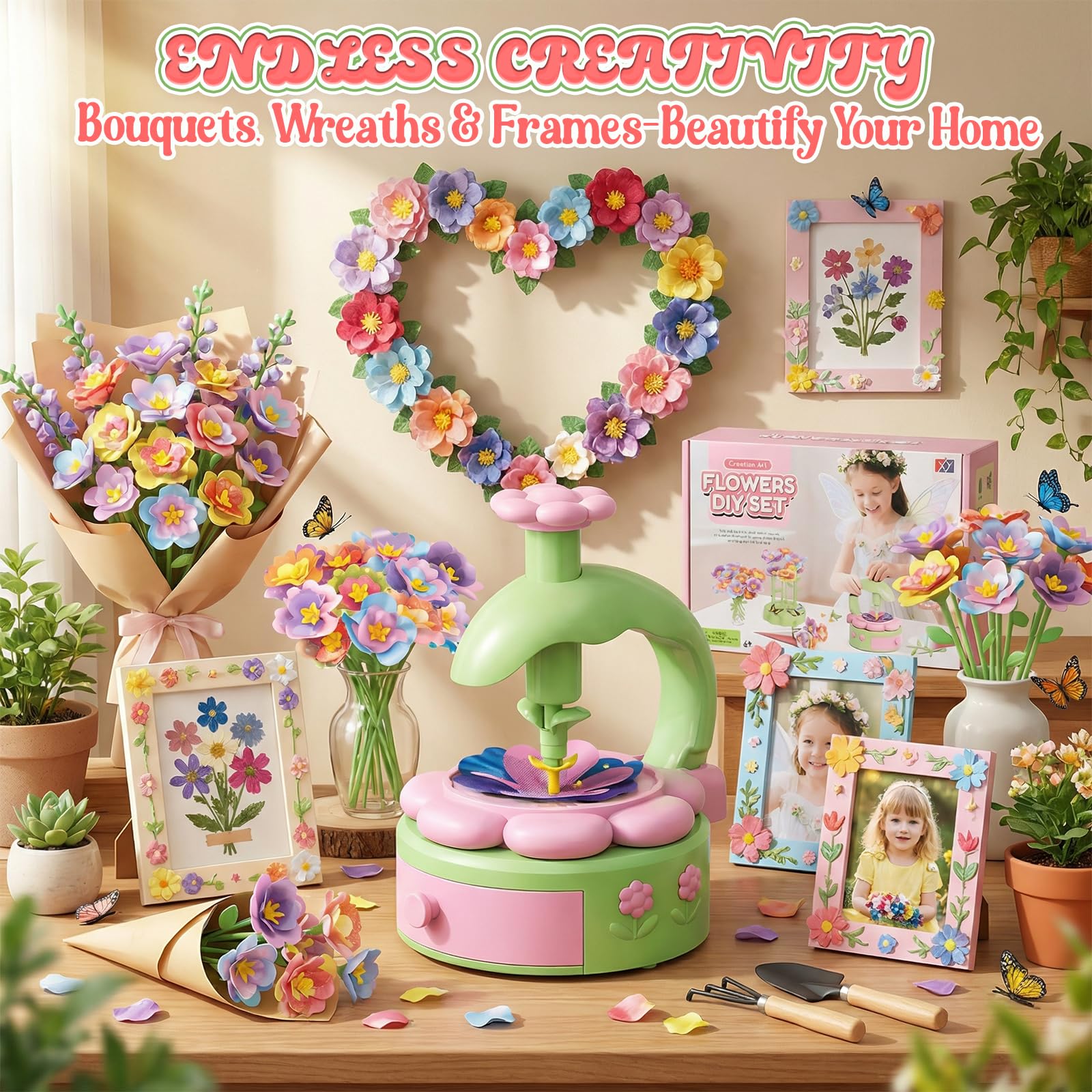MinXin Juego de Manualidades para Niños 4 5 6 7 8 9 10 Años, Manualidades Niña, Ramo de Flores de Juguete, Juego Creativo con Máquina de Flores, Regalo Niña 5 años, Regalos de Cumpleaños